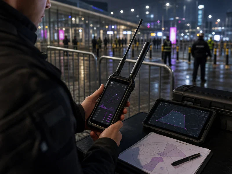 UPL2 PRO handheld drone locator used by a generic fan-zone supervisor