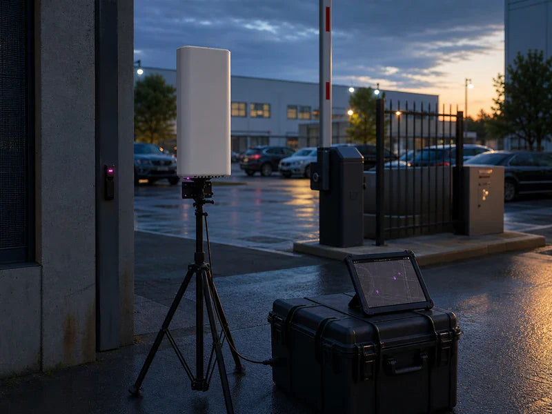 UFTD1-mini compact detection unit in a generic small service-gate blind-spot scene