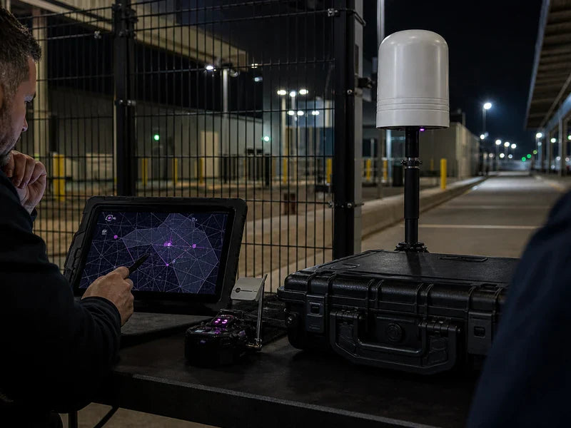 UFTA1 passive drone detector at a generic service gate operations desk