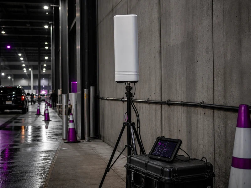 UFTD1 TDOA drone detection unit at a generic media parking operations table