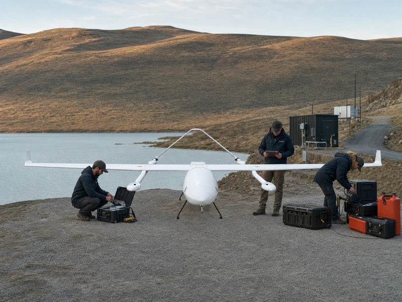 UG62 hybrid VTOL drone prepared for a remote monitoring mission