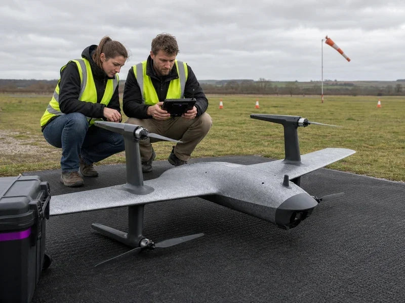 UVH RTF fixed-wing VTOL drone at a professional training field
