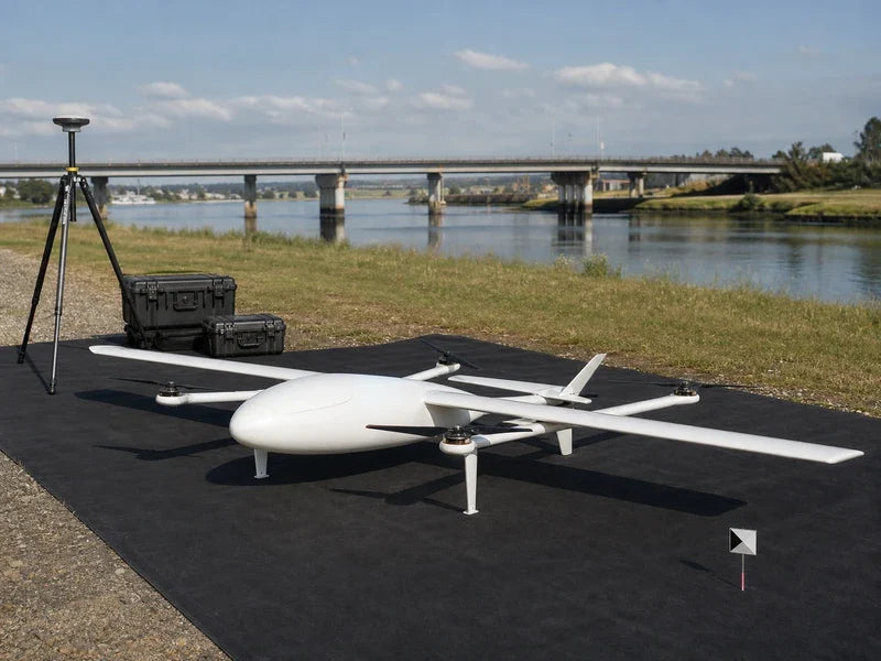 UG25 fixed-wing VTOL drone at a corridor mapping checkpoint