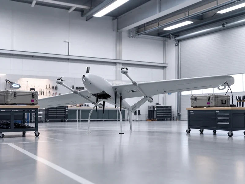UIV2200 multi-payload VTOL drone during a controlled payload changeover