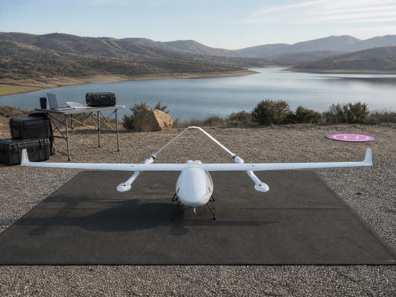 UG62 hybrid VTOL drone during a long-range bid-evaluation mission rehearsal