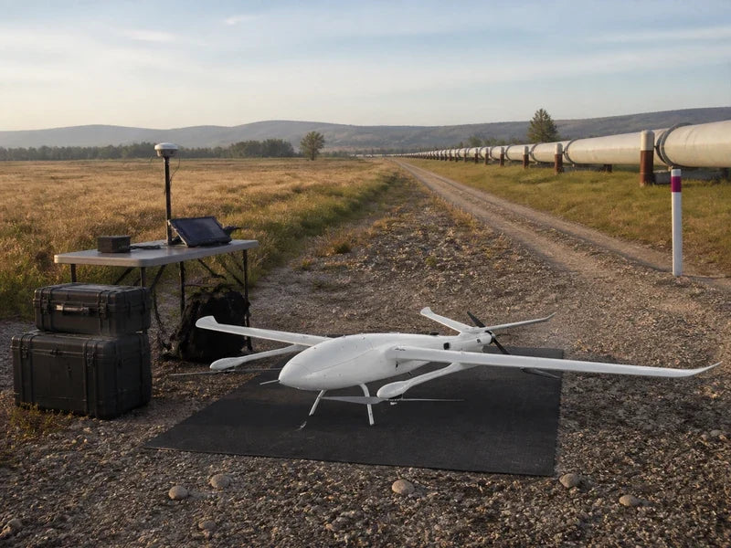 UG39 fixed-wing VTOL drone supporting a traceable industrial route-inspection workflow
