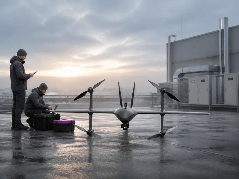 UVH2 dual-sensor VTOL prepared for a controlled thermal inspection findings review