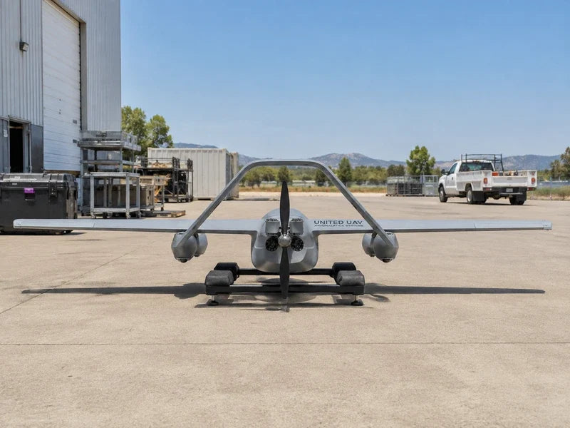 Rear view of full UG73 on a broad civilian survey workshop apron with a neutral service vehicle set far to one side.