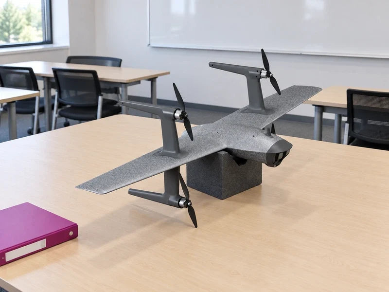 UVH-RTF supported in a civilian classroom with empty seats and a lesson board