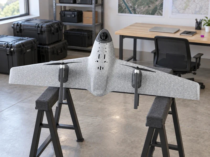 UVH1 on padded supports in a civilian survey dispatch room with closed equipment cases