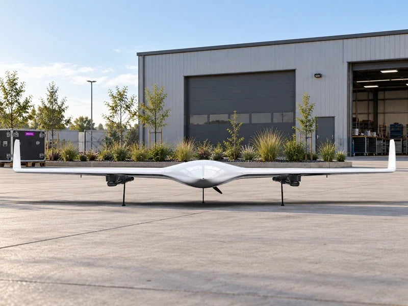 UG21 in a clear paved yard beside a small planted drainage strip, full aircraft visible from reference angle