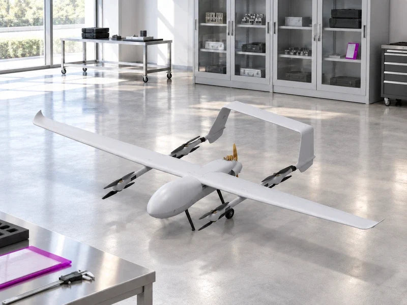 UG82 in exact approved three-quarter ground perspective in a spacious clean civil metrology receiving hall, distant closed instrument cabinets and a subtle magenta document sleeve