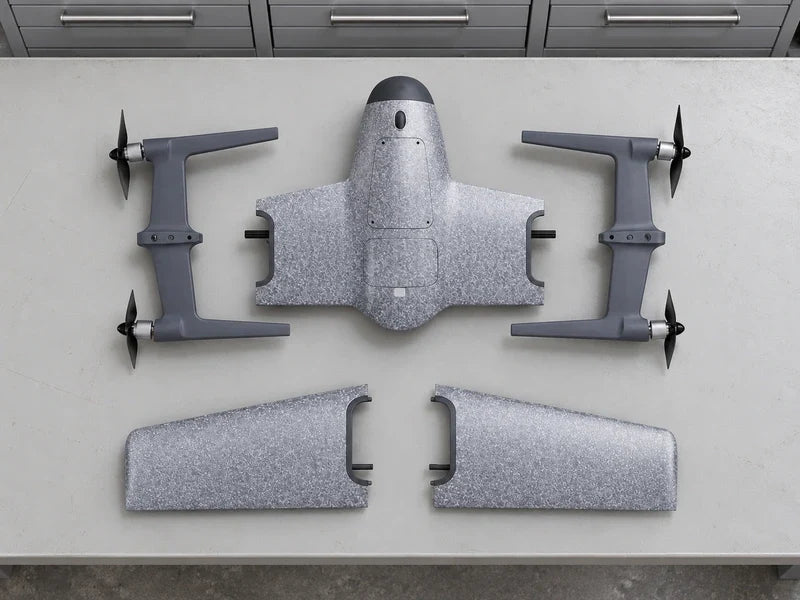 UVH-PNP unassembled kit in exact reference layout on a clean pale-gray electronics workbench with closed drawers