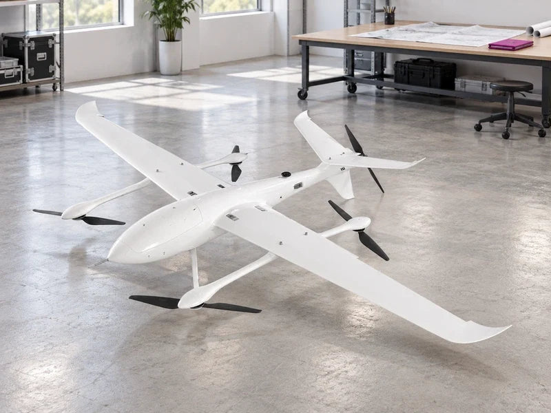 UG32 parked diagonally in a bright open mapping workshop with a slim magenta folder on a distant drafting surface