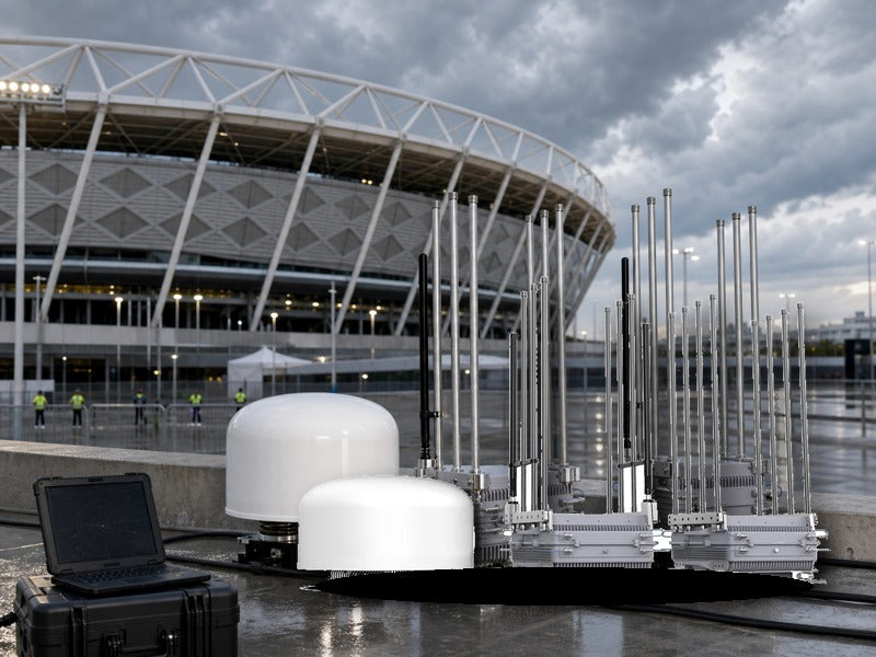 UVDC2 PRO system staged beside a stadium perimeter before Brazil vs Norway