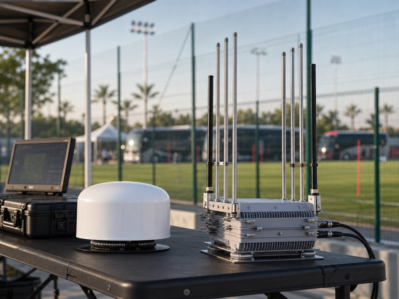 UVDC1 PRO style system deployed near an international football training site perimeter