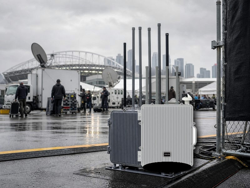 UFD1 detection equipment beside a broadcast compound before Brazil vs Norway