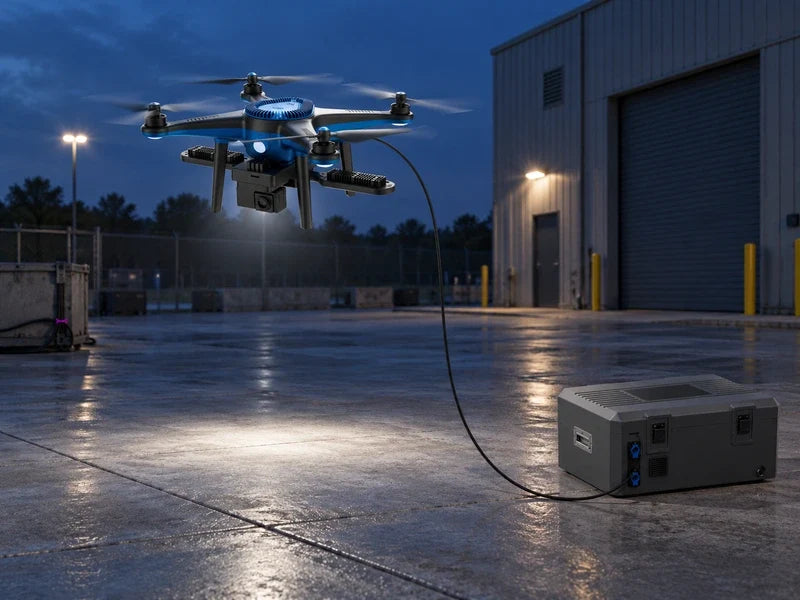 UG6LVS lighting and camera drone in an illustrative emergency-preparedness training yard