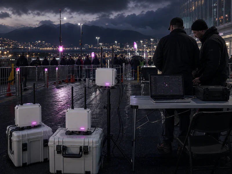 Product-consistent UF4-mini portable drone detection setup near a generic crowd-management edge