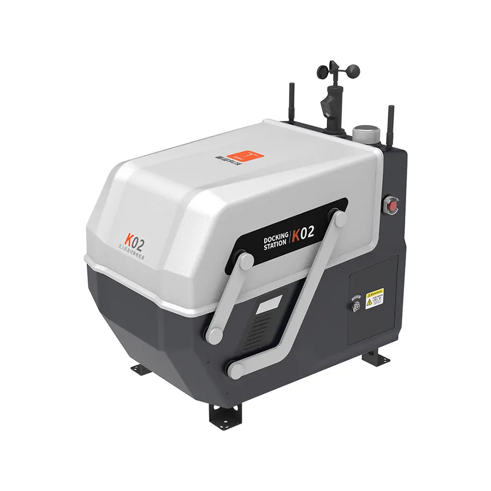 Full view of the Drone Docking Station showcasing its sleek design and all-weather operational capabilities.