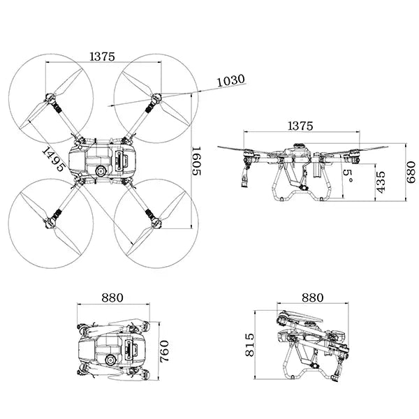UA30 agriculture drone engineering dimensions diagram for agricultural drones and drones for agriculture