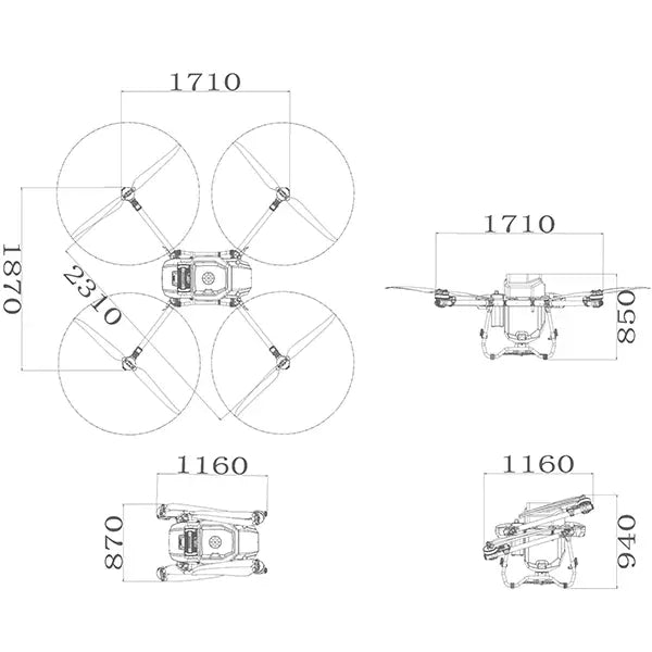 UA50 50L Agricultural Drone dimensions diagram for precision farming