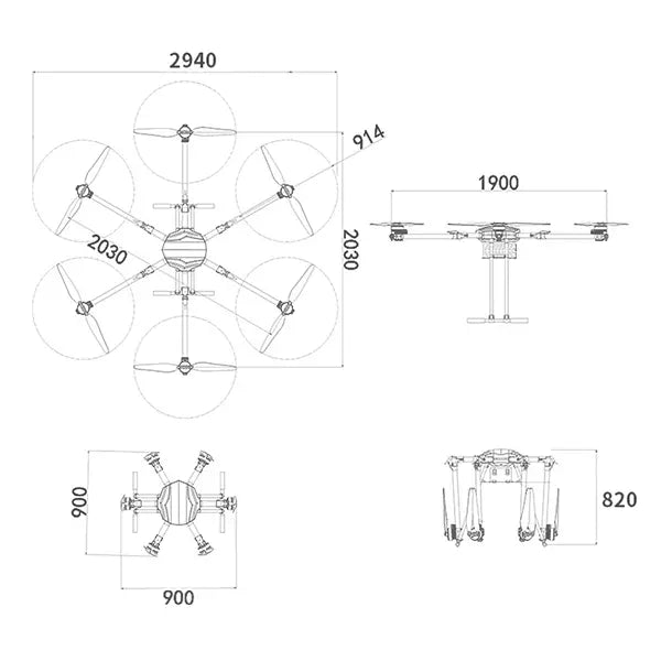 UC30 cleaning drone dimensions diagram for window cleaning and pressure washing