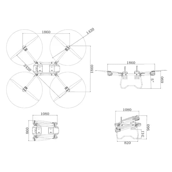 UD50 50kg delivery drone dimensions and size specifications for UAV delivery