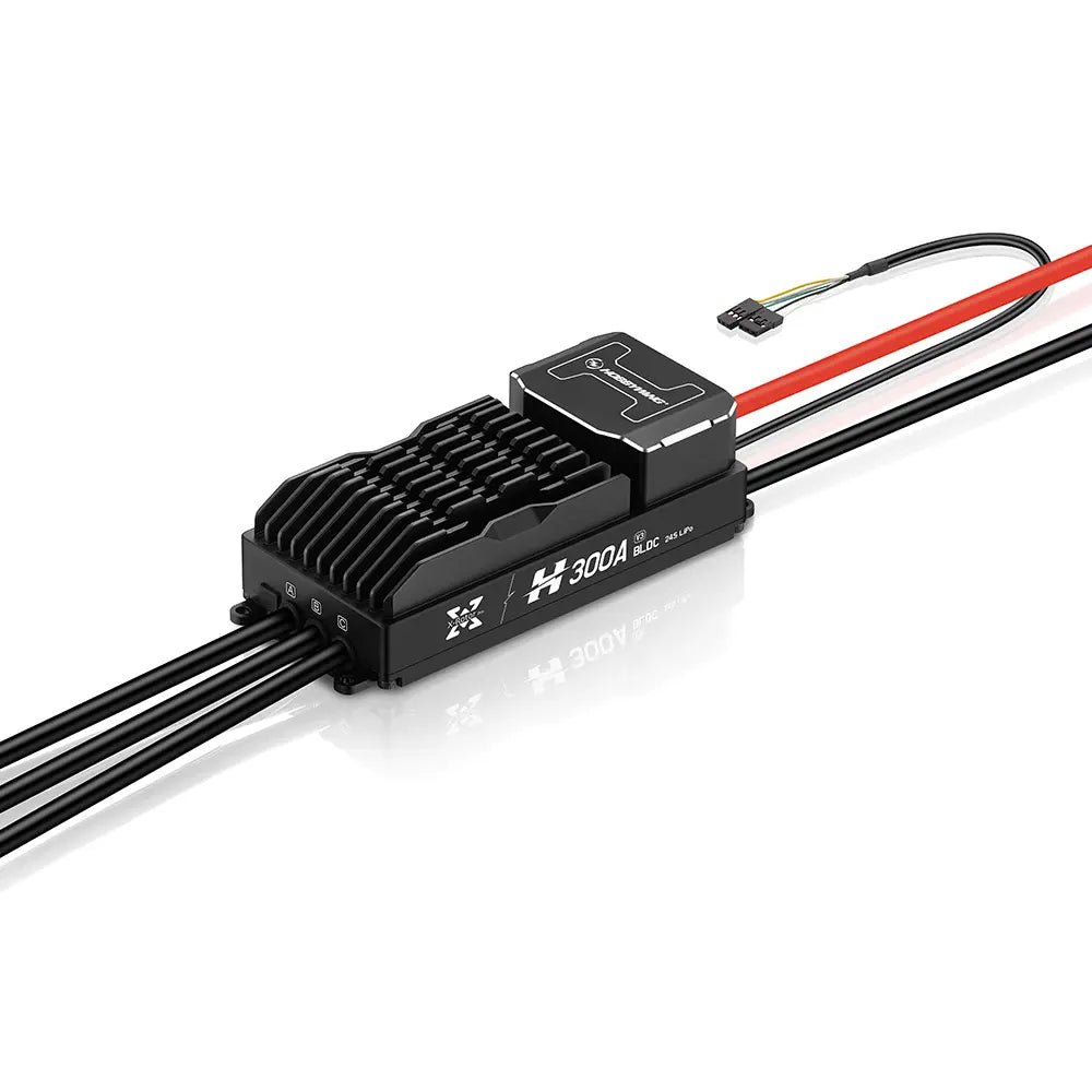 Front view of HOBBYWING XRotor Pro H300A high voltage drone ESC with dual-throttle control.