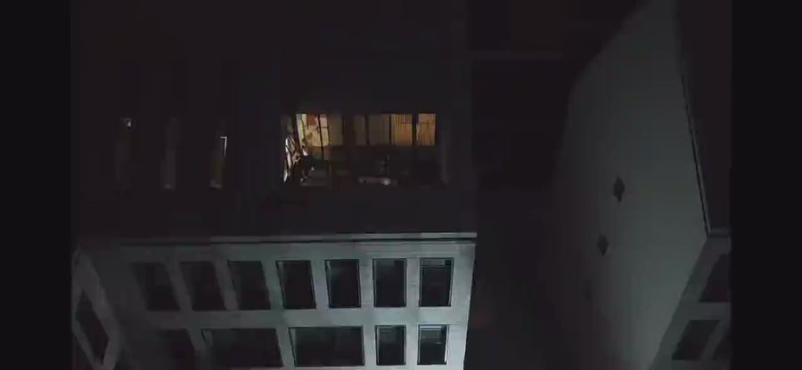 Tethered drone lighting UG2L, UG1LA, UG2LS, UG2LE illuminating an urban party with high-brightness, portable drone lights.