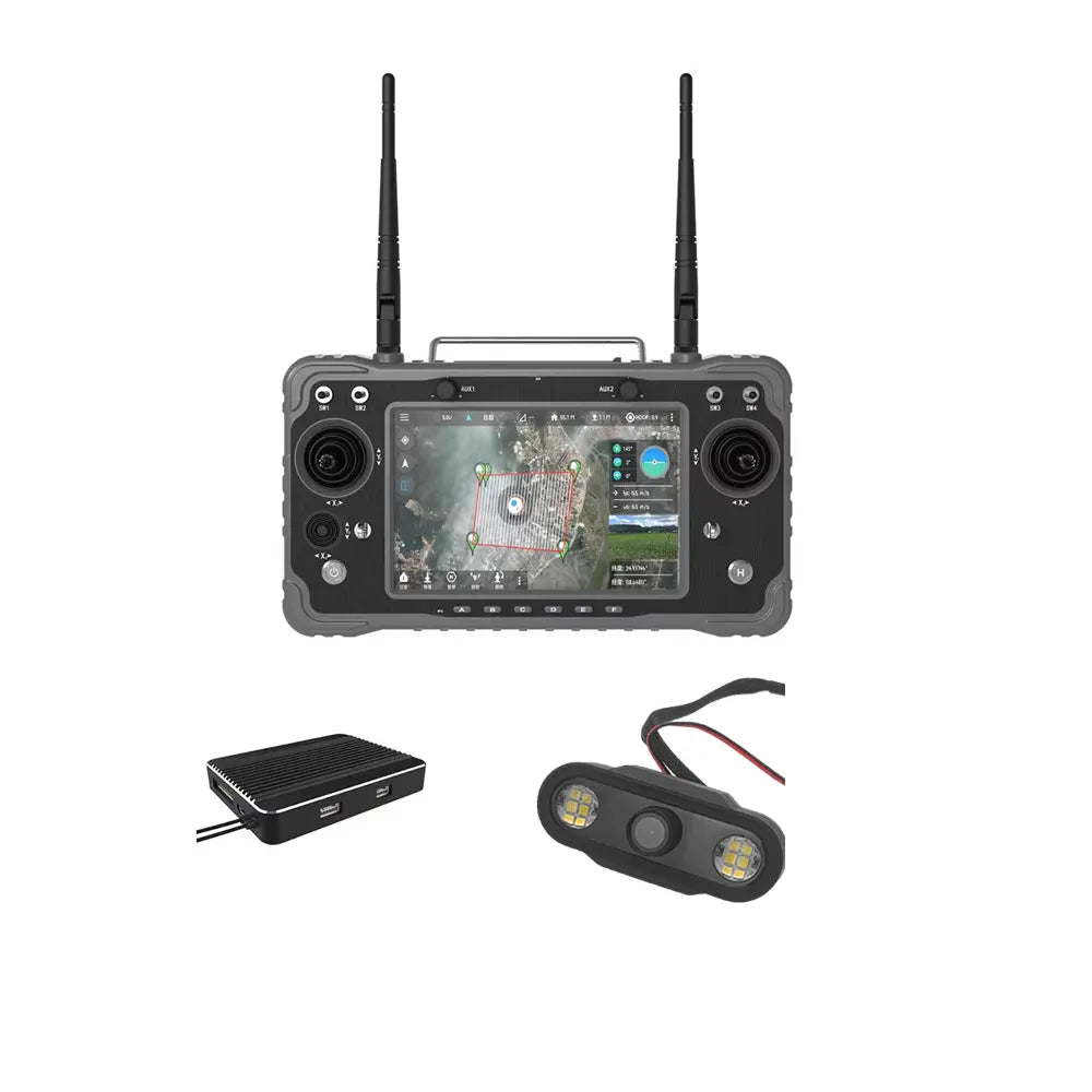 Skydroid drone controller paired with 3-in-1 FPV camera for HD video transmission and professional drone control.