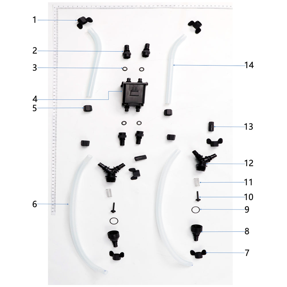 UNITED UAV DJI Agras T100 Flow Meter Assembly parts accessories numbered diagram white background