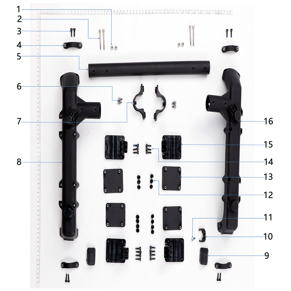 UNITED UAV DJI Agras T100 Frame Connector parts accessories numbered diagram white background