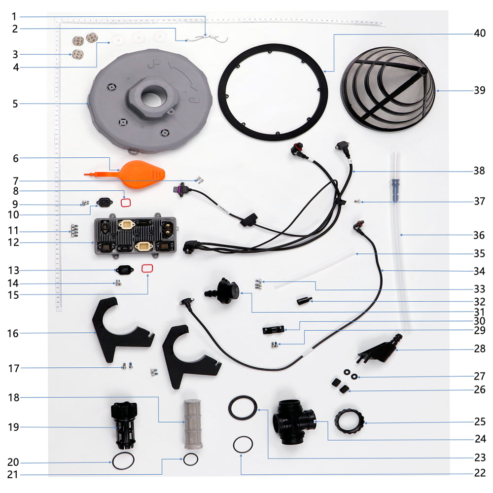 UNITED UAV DJI Agras T100 Water Tank Assembly 2 parts accessories numbered diagram white background