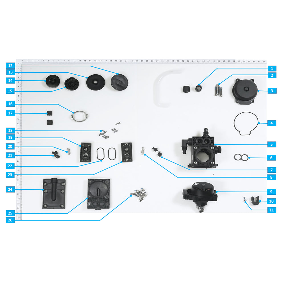 UNITED UAV DJI Agras T20 pump 2 parts accessories numbered diagram white background