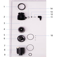 UNITED UAV DJI Agras T20P impeller pump parts and accessories numbered diagram on white background