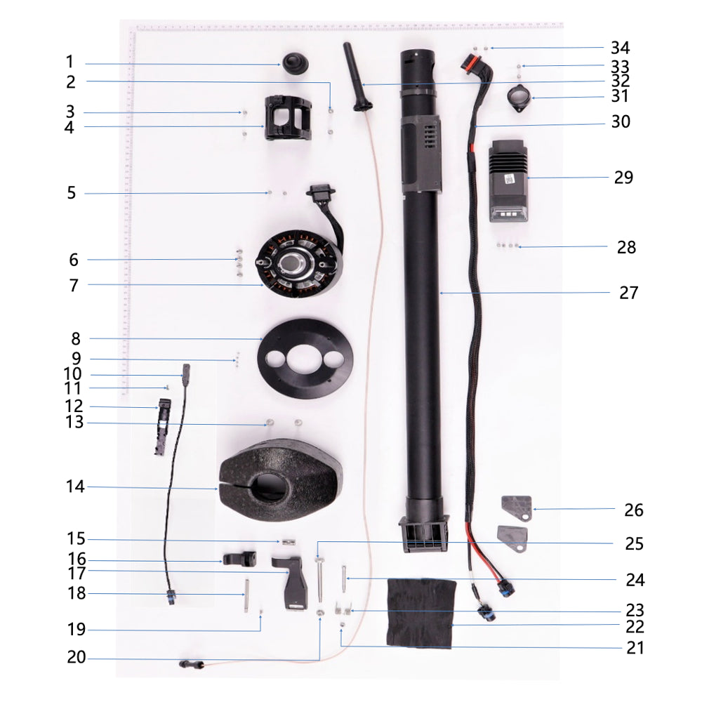 UNITED UAV DJI Agras T20P M1 arm parts and accessories numbered diagram on white background