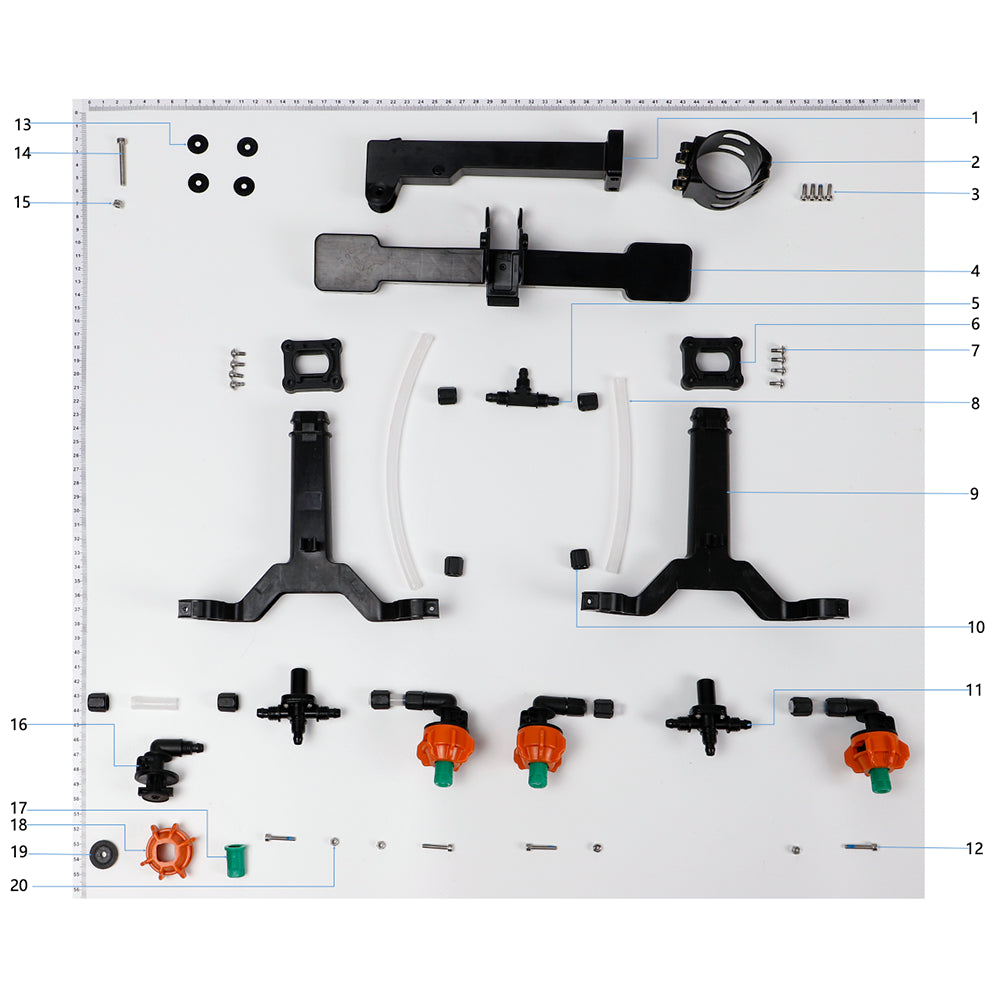 UNITED UAV DJI Agras T30 Orchard Branch Spray Package parts accessories numbered diagram white background