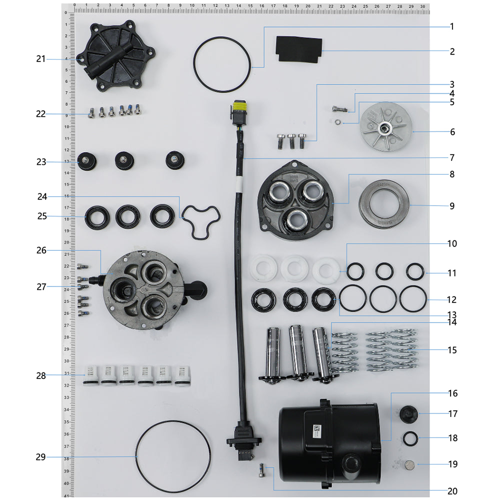 UNITED UAV DJI Agras T30 Plunger Pump parts accessories numbered diagram white background