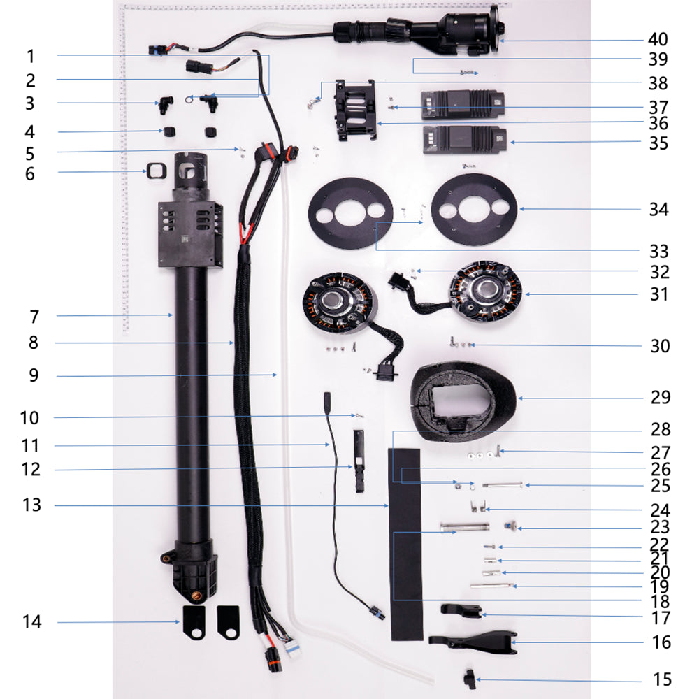 UNITED UAV DJI Agras T40 M3 Arm parts accessories numbered diagram white background