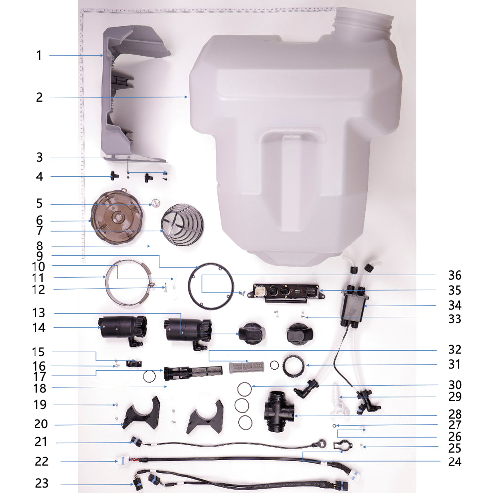 UNITED UAV DJI Agras T40 Spray Tank parts accessories numbered diagram white background