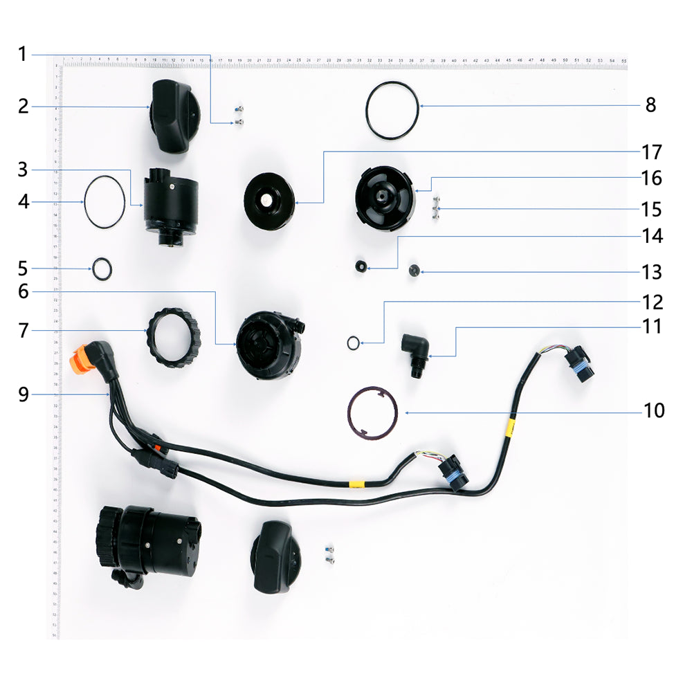 UNITED UAV DJI Agras T50 Impeller Pump Module parts accessories numbered diagram white background