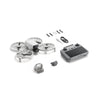 DJI Flip kit with DJI RC 2 screen controller, one battery, spare propellers, cable, gimbal protector and screwdriver.
