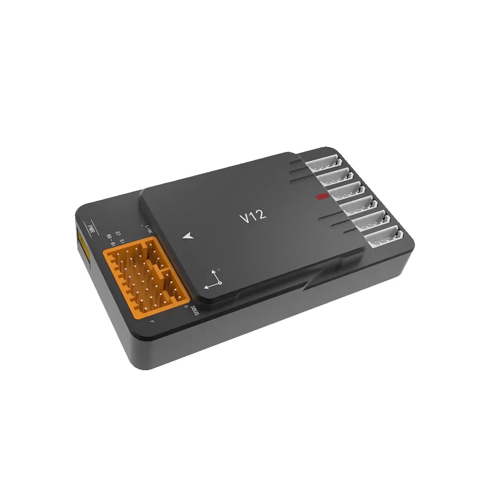V12 flight controller for drone left front side view showing compact structure and industrial-grade design